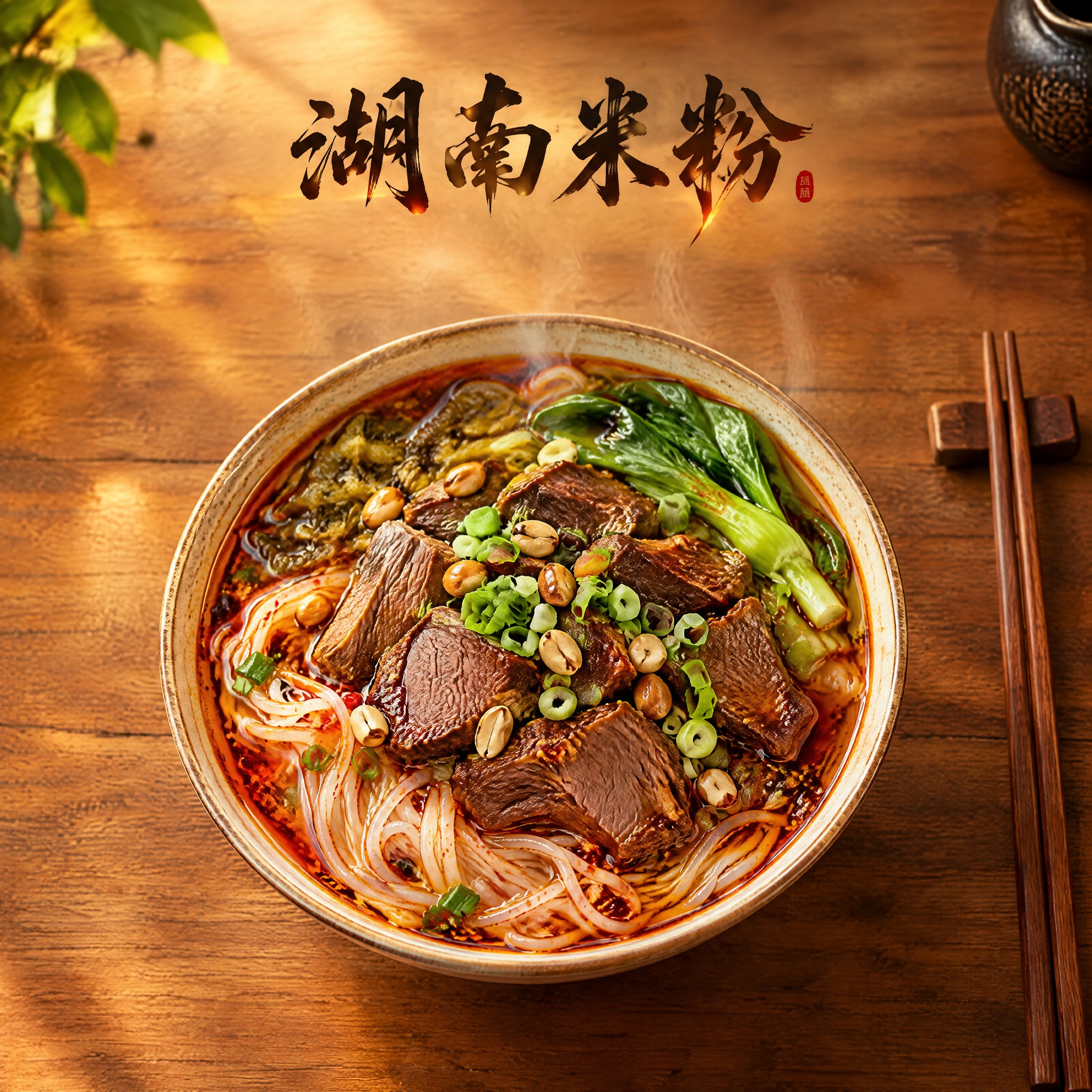 湖南米粉店头像设计，一碗热气腾腾的正宗湖南牛肉米粉，红亮的辣油… - 图片创意预览