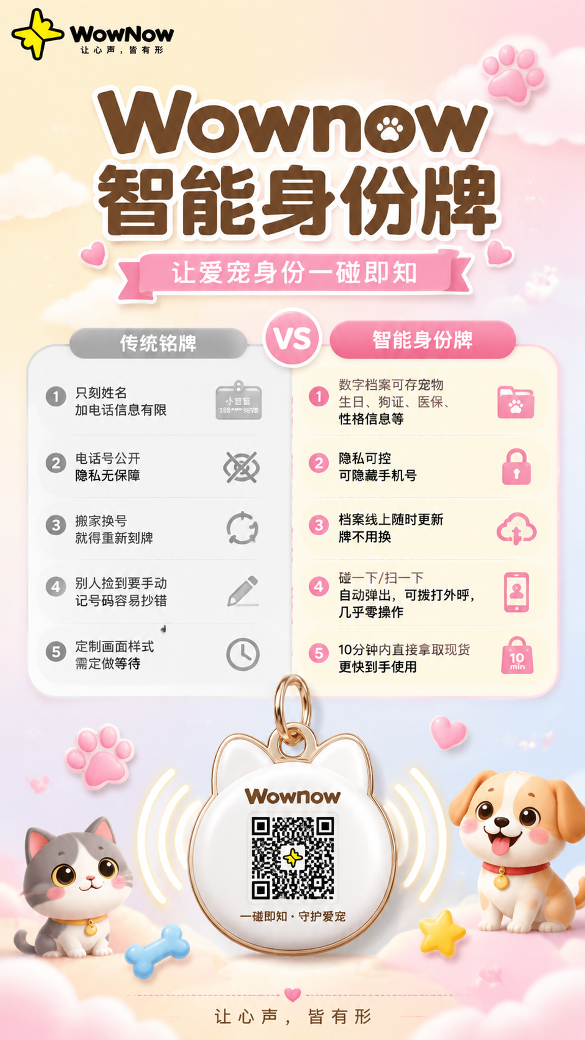 宠物可爱风格的智能宠物身份牌宣传海报，竖版9:16，整体活泼治… - 图片创意预览