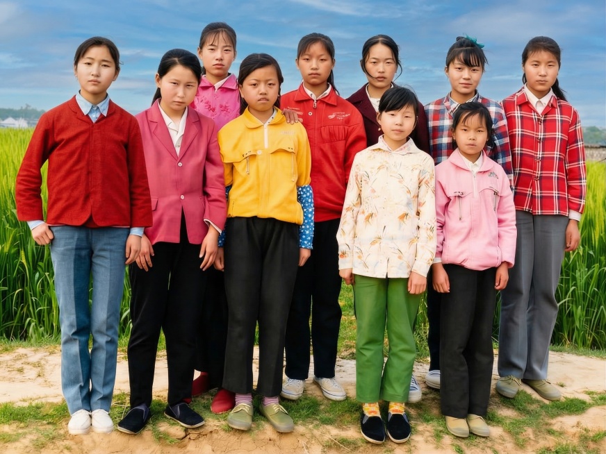 保持人物五官、麦田、地面等所有背景元素完全不变，将天空替换为有自然层次感的蓝色，天空的光照效果与地面的光线环境自然融合，整体画面色调协调统一预览效果