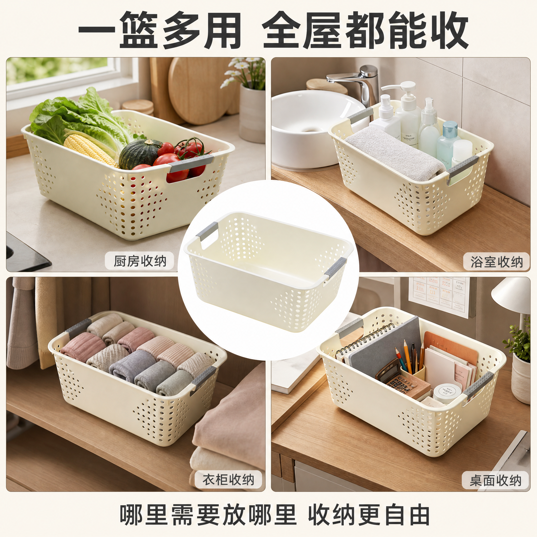 [主图-4] 收纳盒多场景适用宫格图，展示全屋多场景收纳方案。… - 图片创意预览