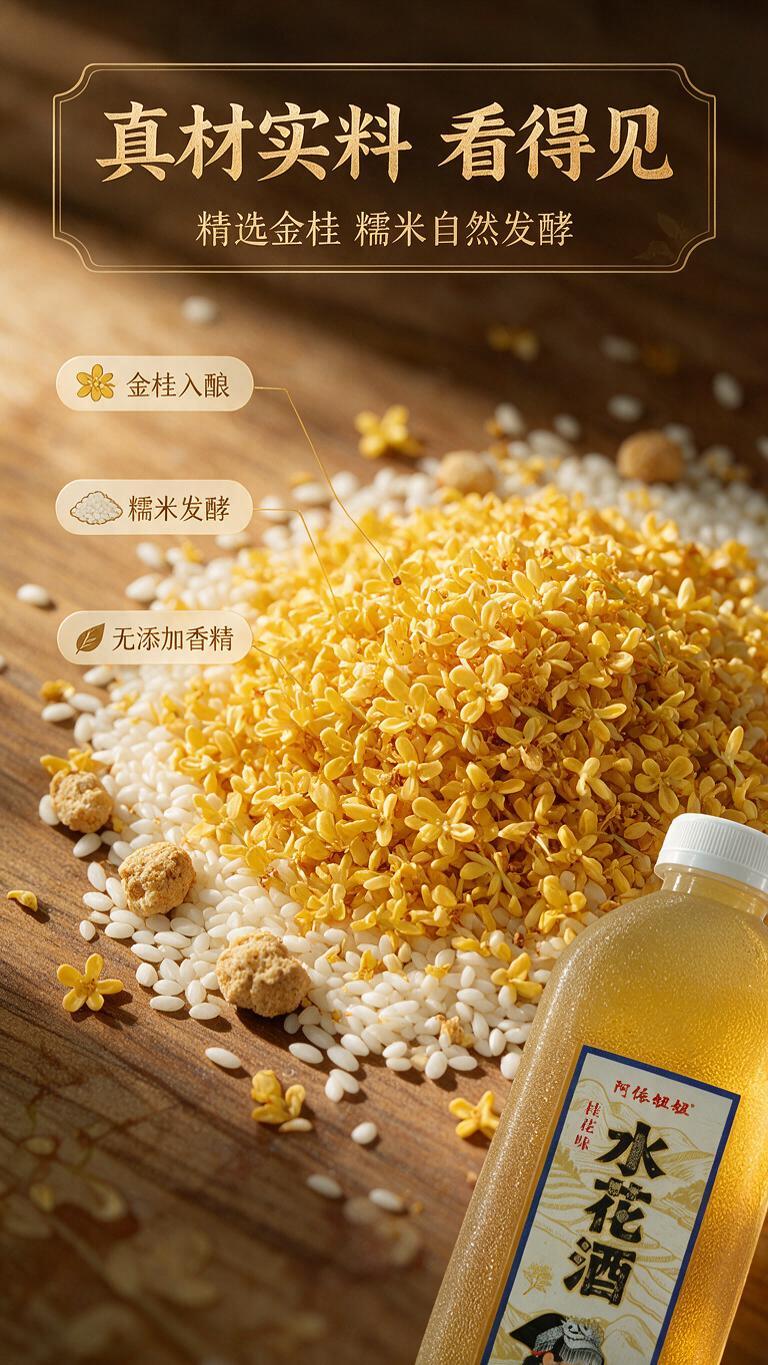 [商品] 阿依妞妞桂花味水花酒原料展示，突出真实原料。 [画面… - 图片创意预览