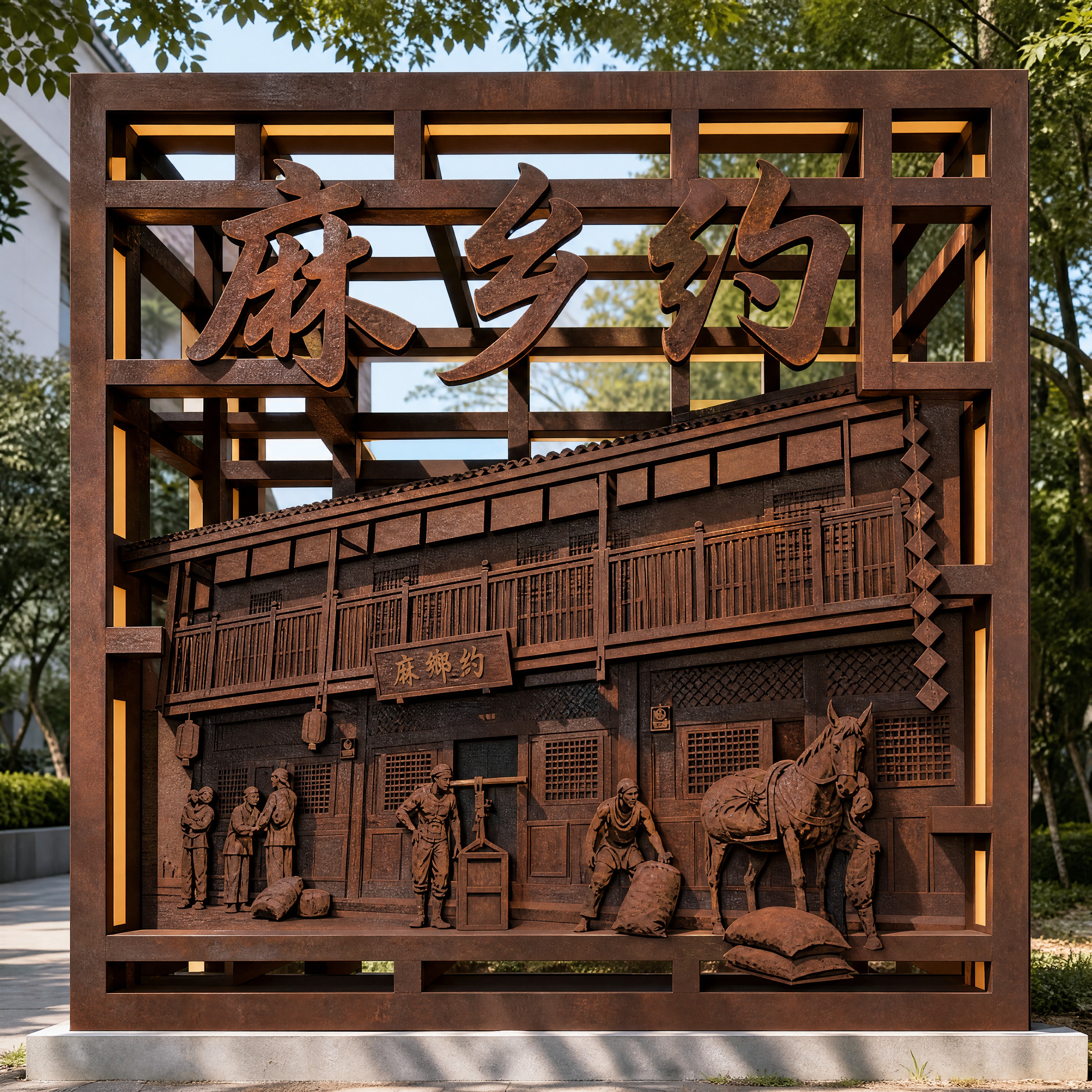1.5米×1.5米正方形耐候金属板激光切割灯箱画，现代工业风景… - 图片创意预览