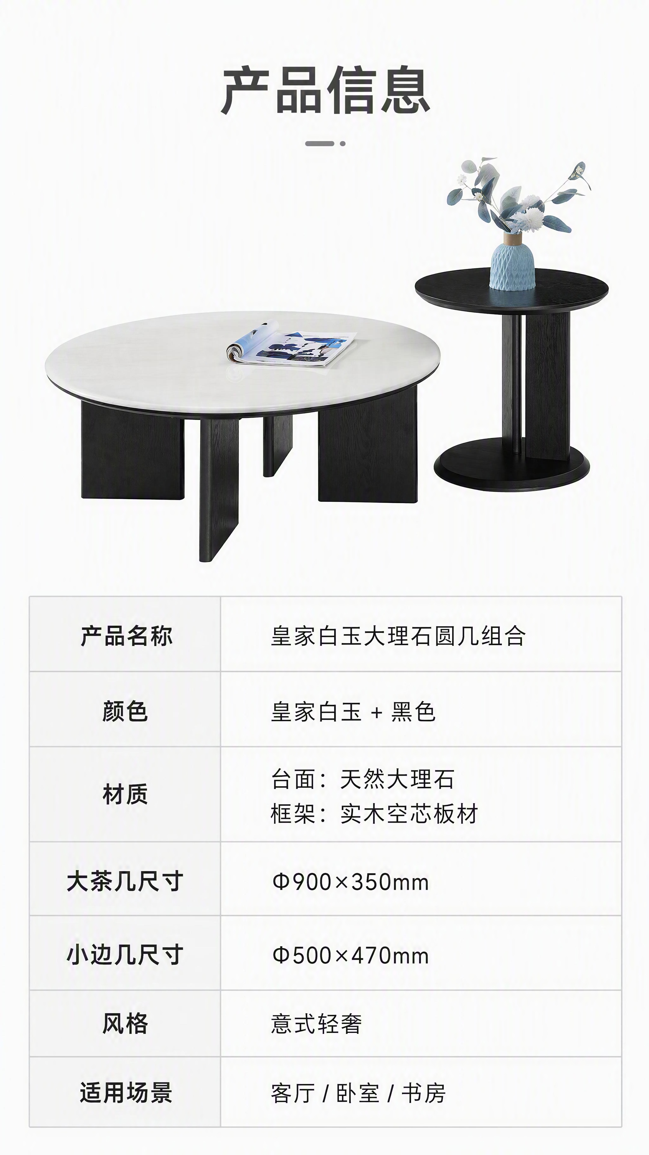 [第8张] 产品信息页-规格参数表。本张使用【图1】大小圆几组… - 图片创意预览
