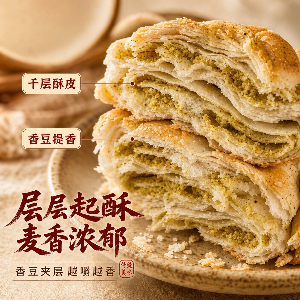 [主图-3] 细节质地特写图，核心任务是微距展示焜锅馍馍的酥层… - 图片创意预览