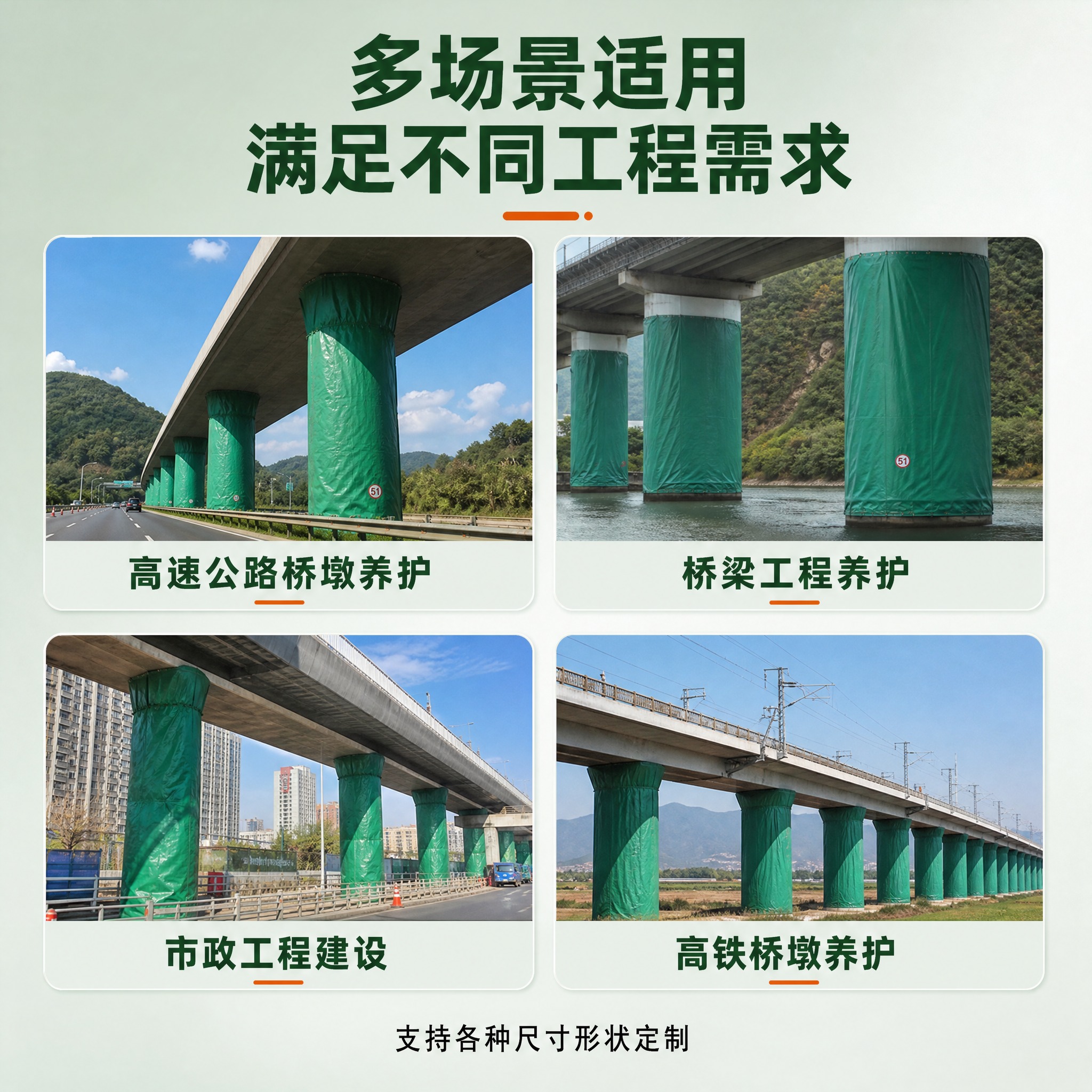 [主图-5] 绿色桥墩养护罩多场景应用图 展示不同工程场景适配… - 图片创意预览