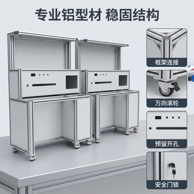 [主图-2] 铝型材机架核心结构卖点展示
[氛围风格] 1688B端专业技术风，信息清晰
[画质] 商业摄影质感、光线柔和通透、产品清晰真实、画面干净高级，精修清理瑕疵
[元素] 保持铝型材机架产品外预览效果