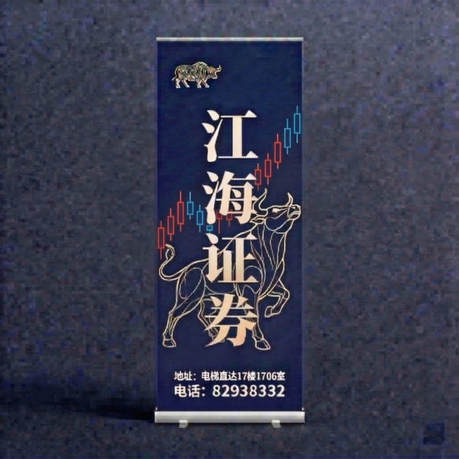 仅修改海字后面的K线图为空心带边框的红蓝K线，除K线外的所有文字、金牛、背景、地址电话等所有元素绝对保持原样，不做任何改动预览效果