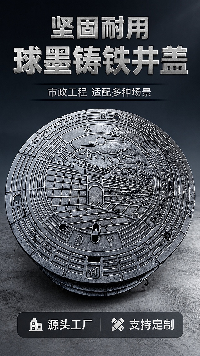 「图片1」，生成详情页，商品名称为球墨铸铁井盖适配淘宝/天猫平台，单图比例为9:16，需求屏数为8张。「图片1」「图片1」「图片1」