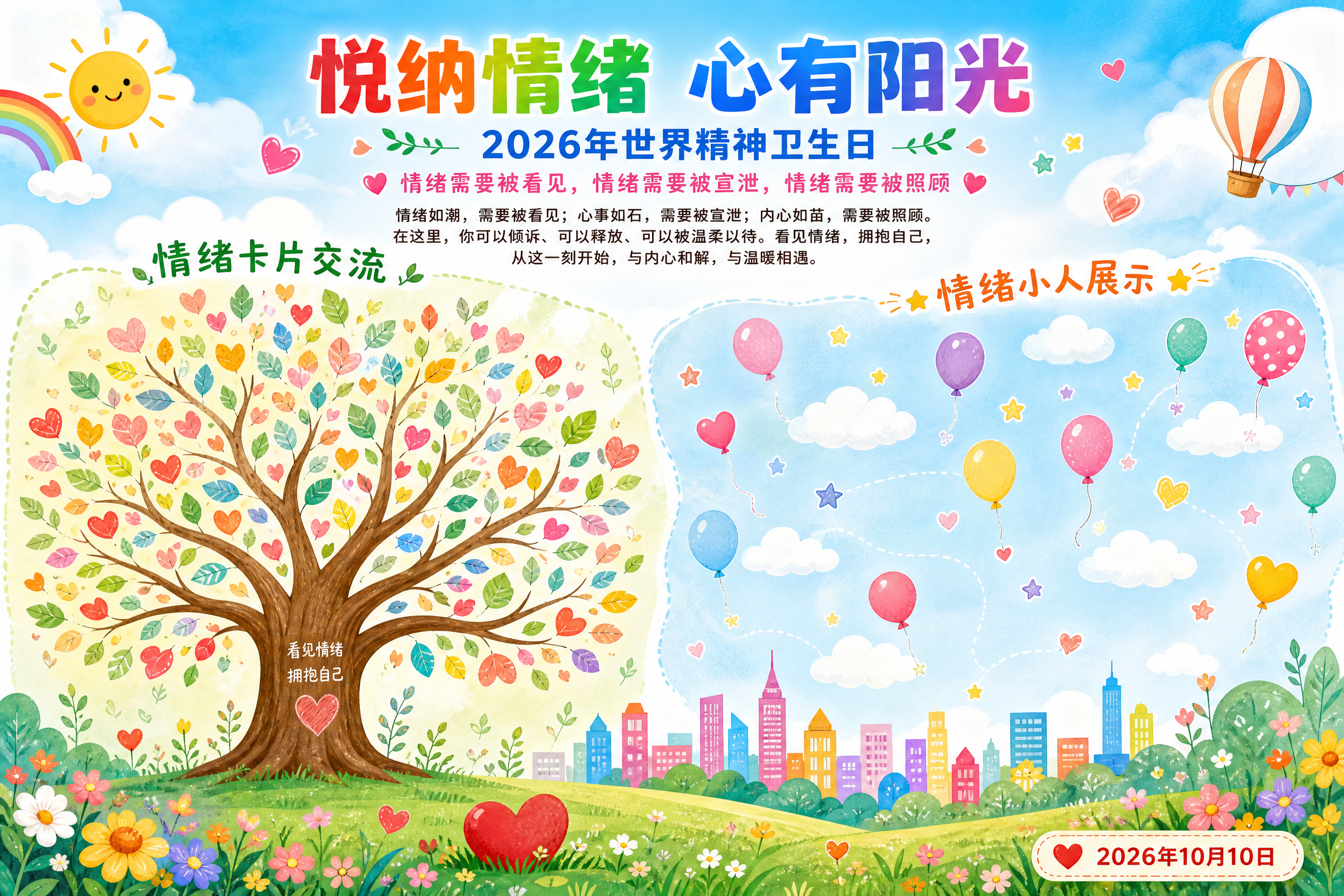 2026年世界精神卫生日大型互动背景展板，2米x3米横版，蓝天… - 图片创意预览