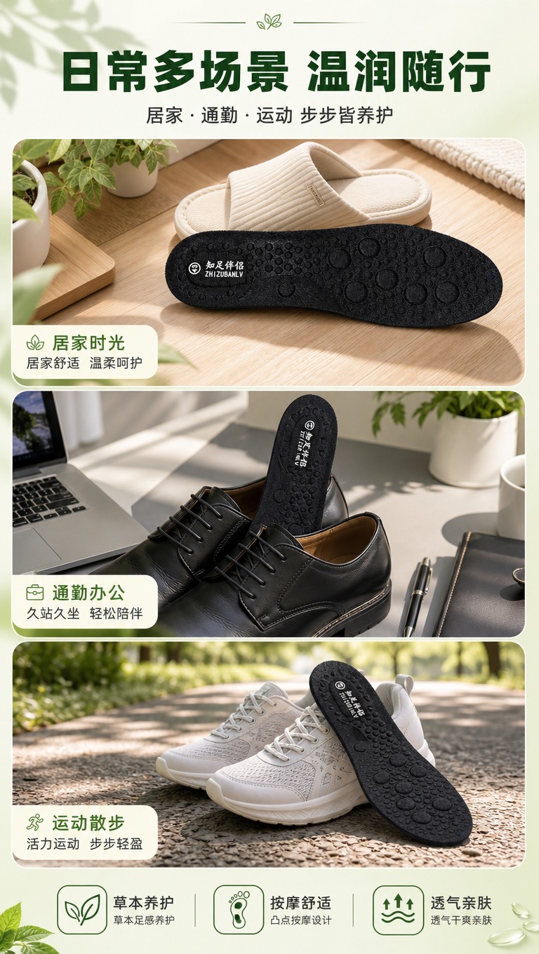 [商品] 使用【图1】黑色本草多维鞋垫；保留整体结构、按摩凸点… - 图片创意预览