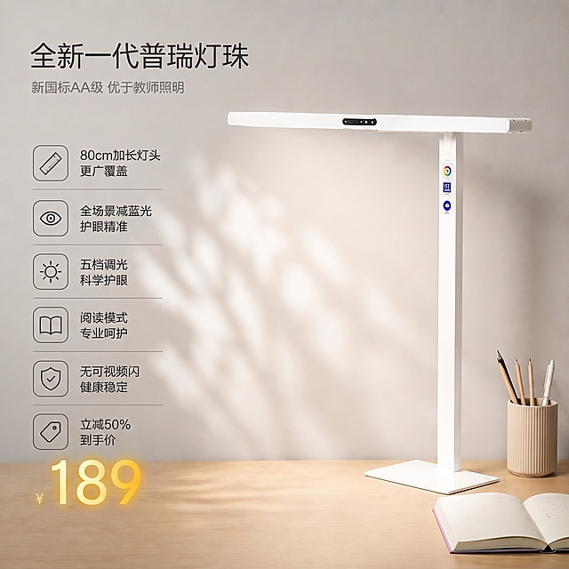 仅修改价格区域，将立减50%到手价189做得更大更突出显眼，增大189的字号，使用更亮的暖黄色加深对比，保持所有其他内容、产品外观、排版、颜色完全不变，让价格信息更醒目。