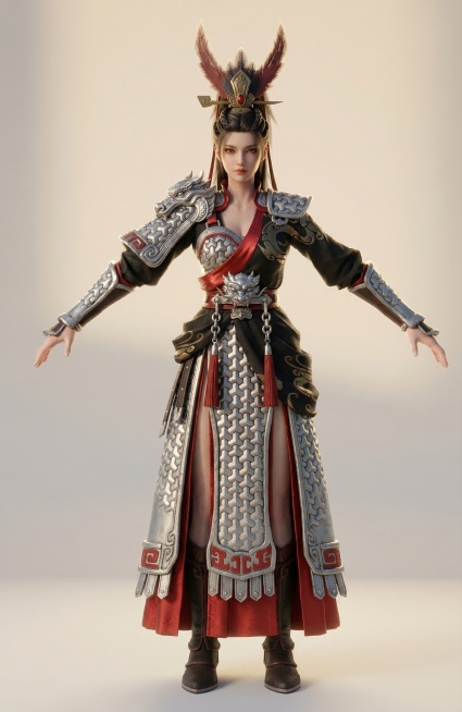 保持原画正视图Apose姿势不变，转化为超写实3D渲染，光追渲染，唯美光线渲染预览效果