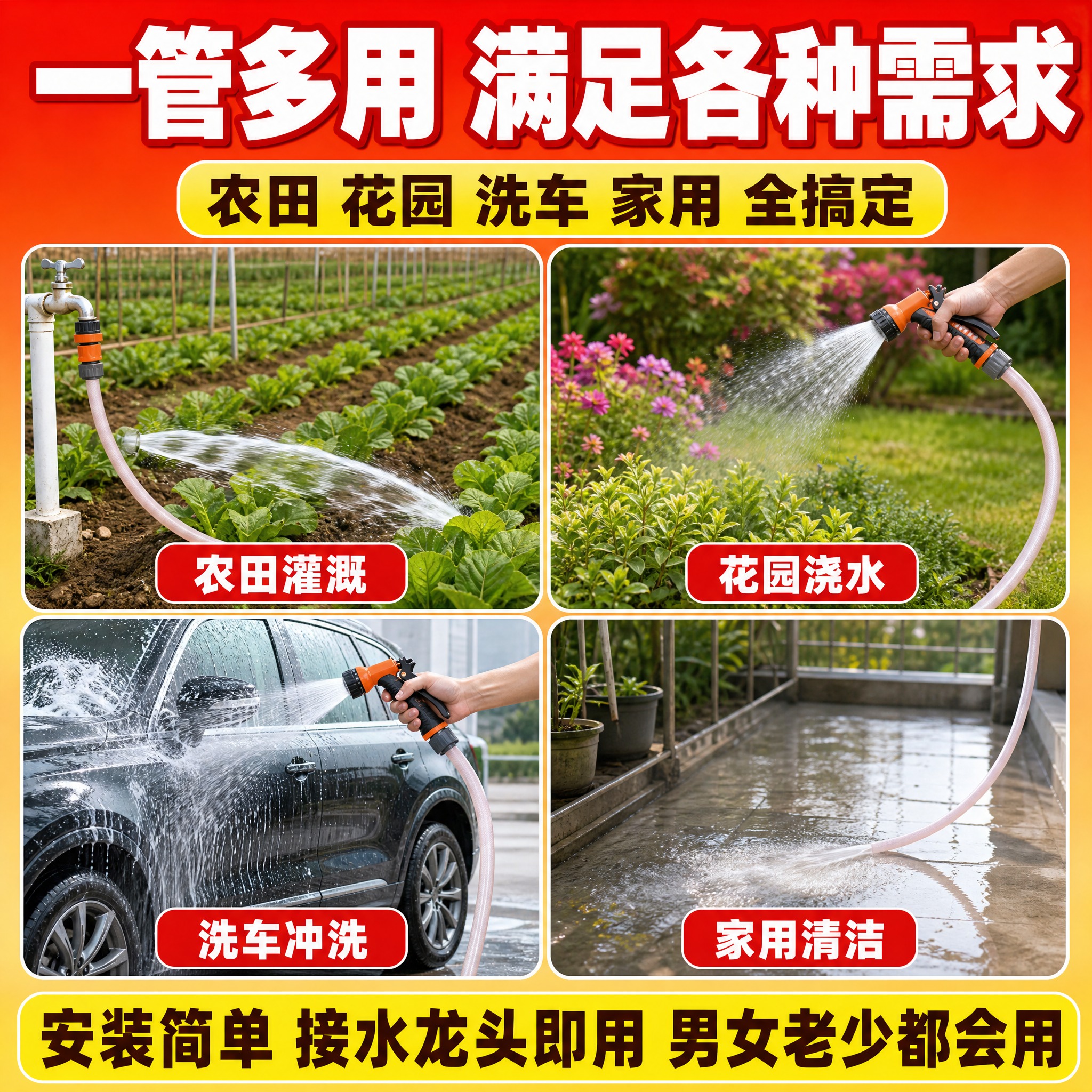 [主图-4] 场景适用与操作，主题：多场景可用 农田灌溉 花园… - 图片创意预览