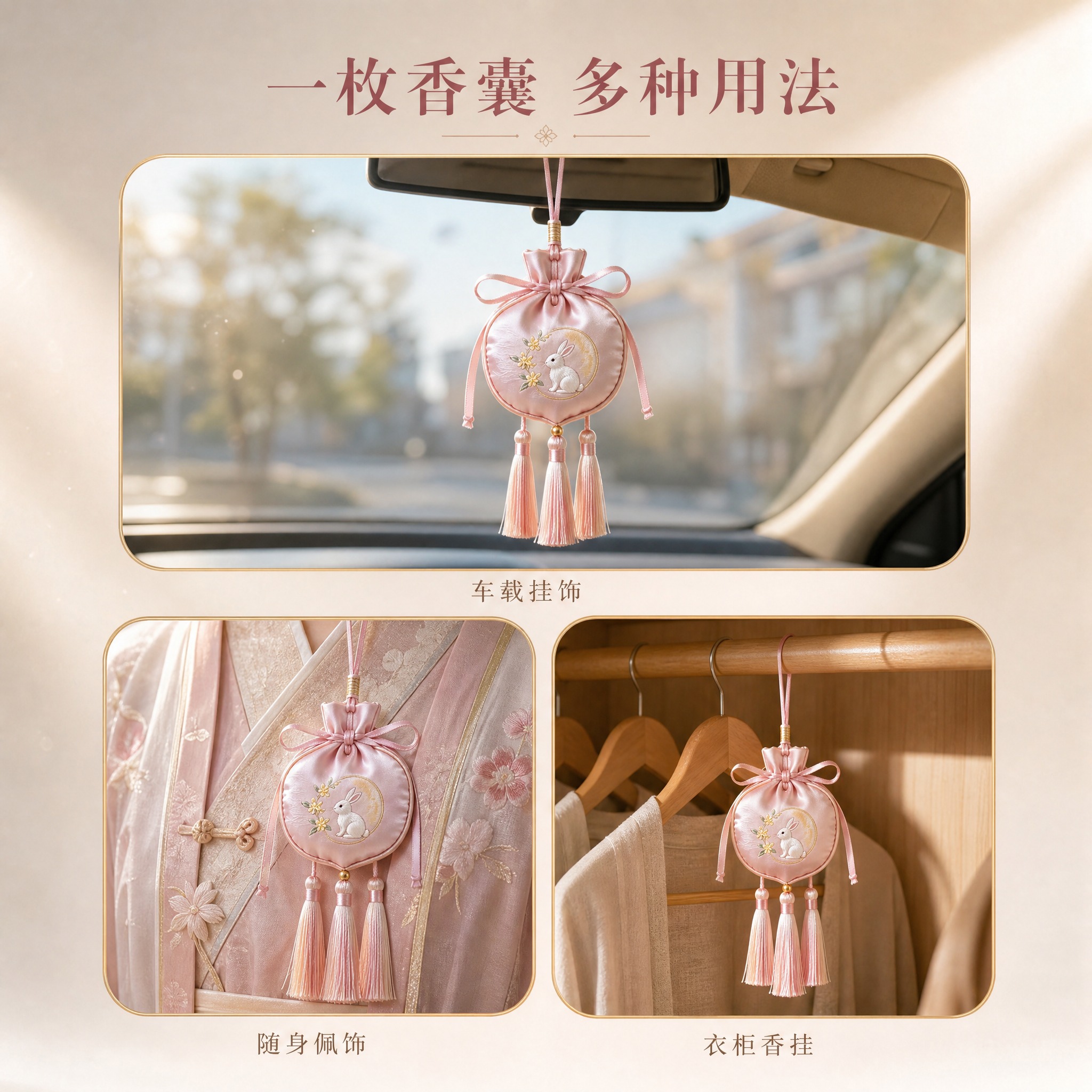 [主图-5] 多场景适用展示图，以画中画形式展示香囊在不同场景… - 图片创意预览