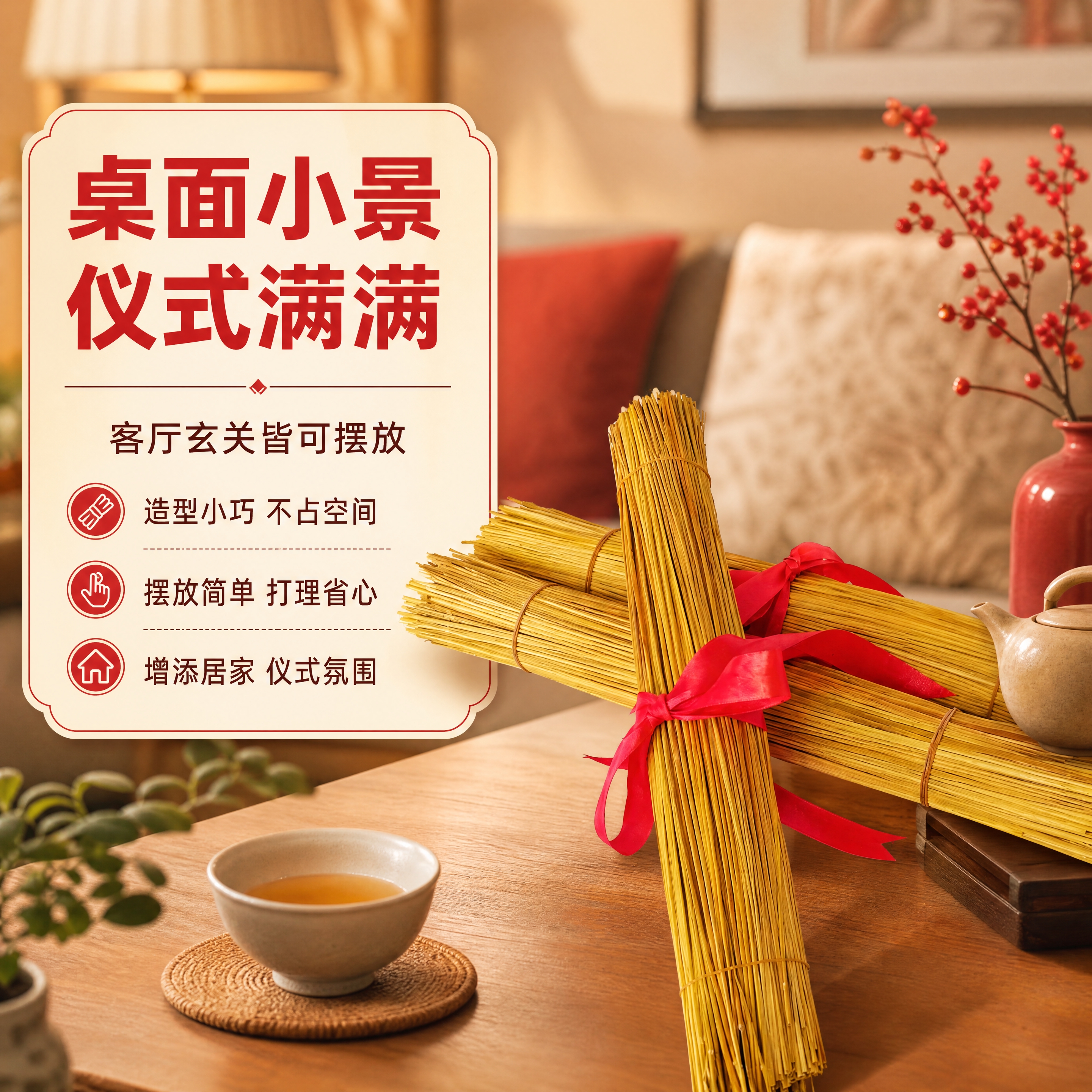 [商品] 使用【图4】去尾稻草捆红绳乔迁桌面摆饰；保留干稻草金… - 图片创意预览