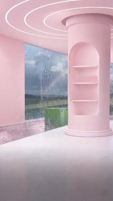 Change the color of the pillars to a light pastel pink to blend in with the image without altering t预览效果