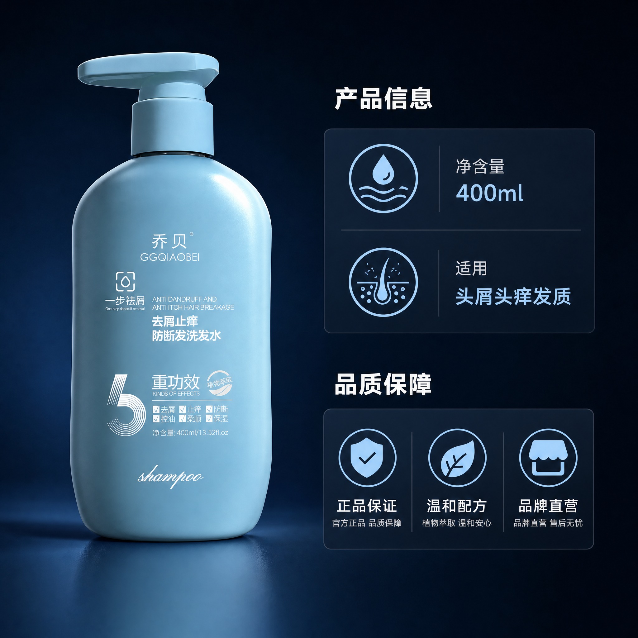 [主图-6] 规格与信任背书，乔贝去屑止痒防断发洗发水400m… - 图片创意预览
