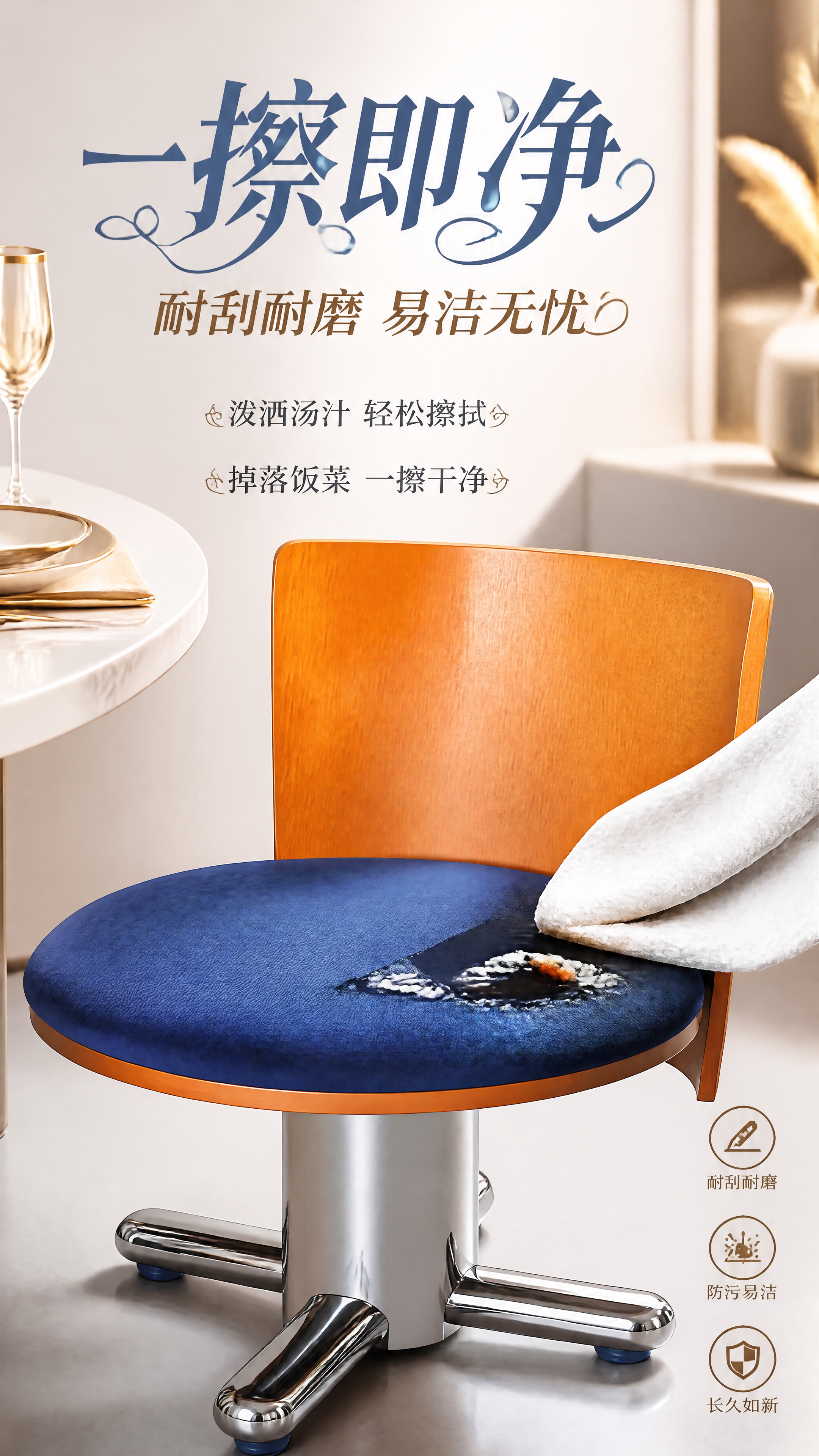 第2张 面料耐刮耐磨防污易清洁卖点展示页。本张使用【图1】作为… - 图片创意预览