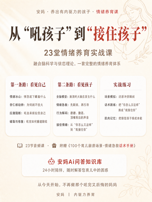 当前海报右上角已有淡淡的妈妈抱孩子简笔画，但透明度太高几乎看不见，请将这个简笔画的线条颜色适当加深一点，比背景深一些，让它可以被清晰看到，但依然保持淡雅不抢文字风头，其他文字内容不变。预览效果