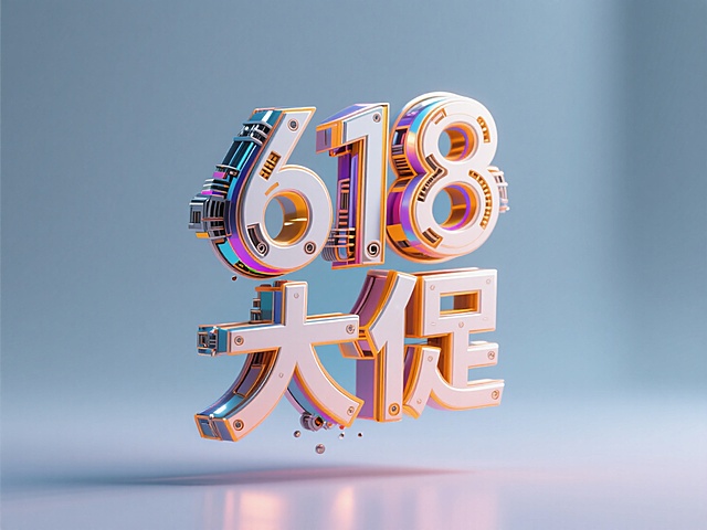 未来感3D设计，科技金属风，机能元素融入“618大促”，展现现代节日的创新视觉。