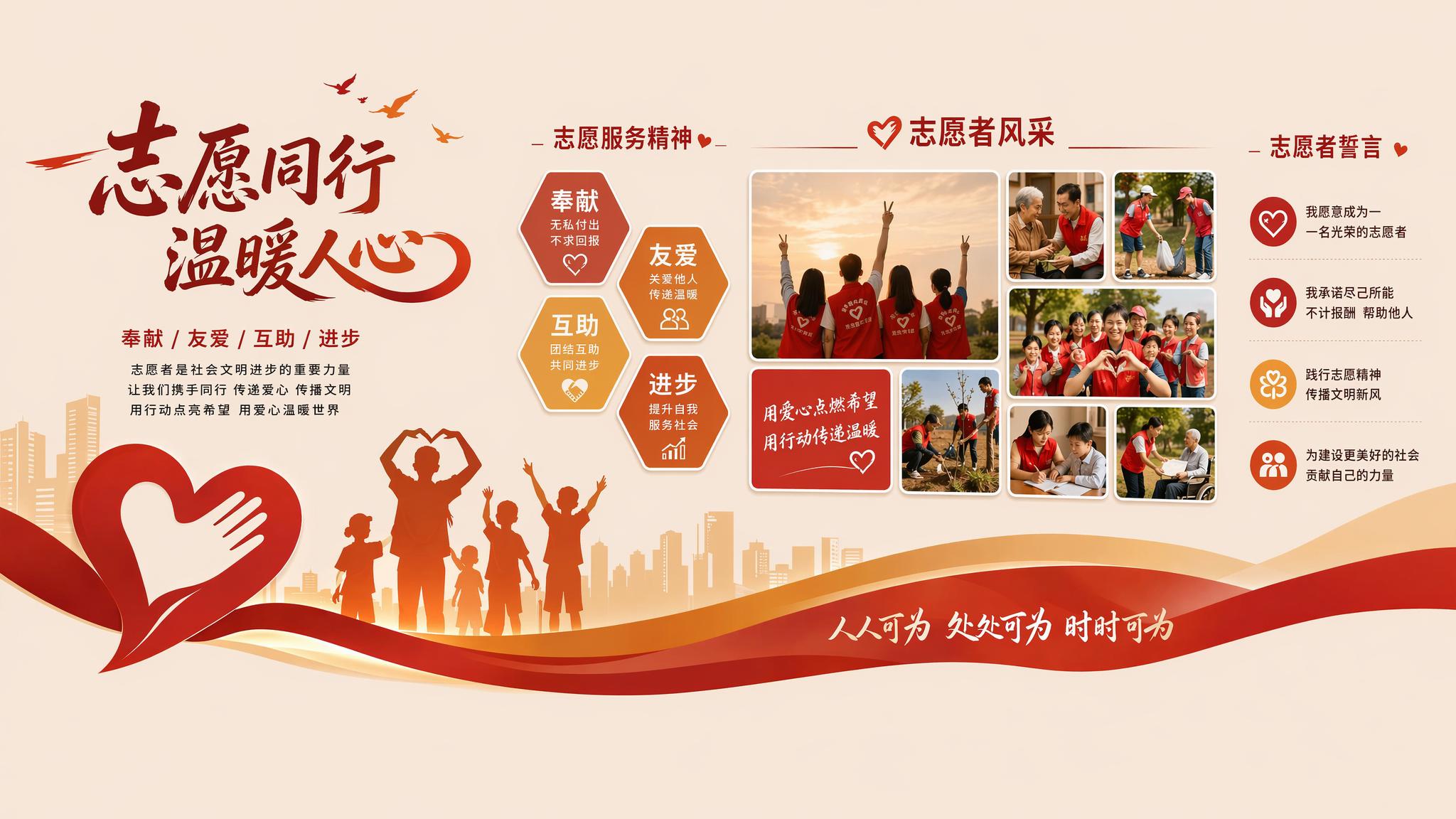 保留原志愿者文化墙的海报内容，移除地面、花和灯光，只保留海报主… - 图片创意预览