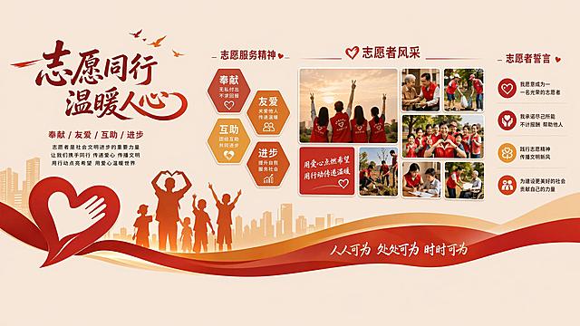 保留原志愿者文化墙的海报内容，移除地面、花和灯光，只保留海报主体设计