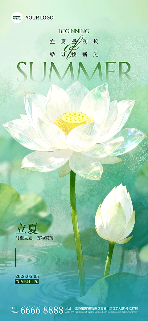立夏节气祝福实景感蜻蜓植物近景天空背景竖版海报