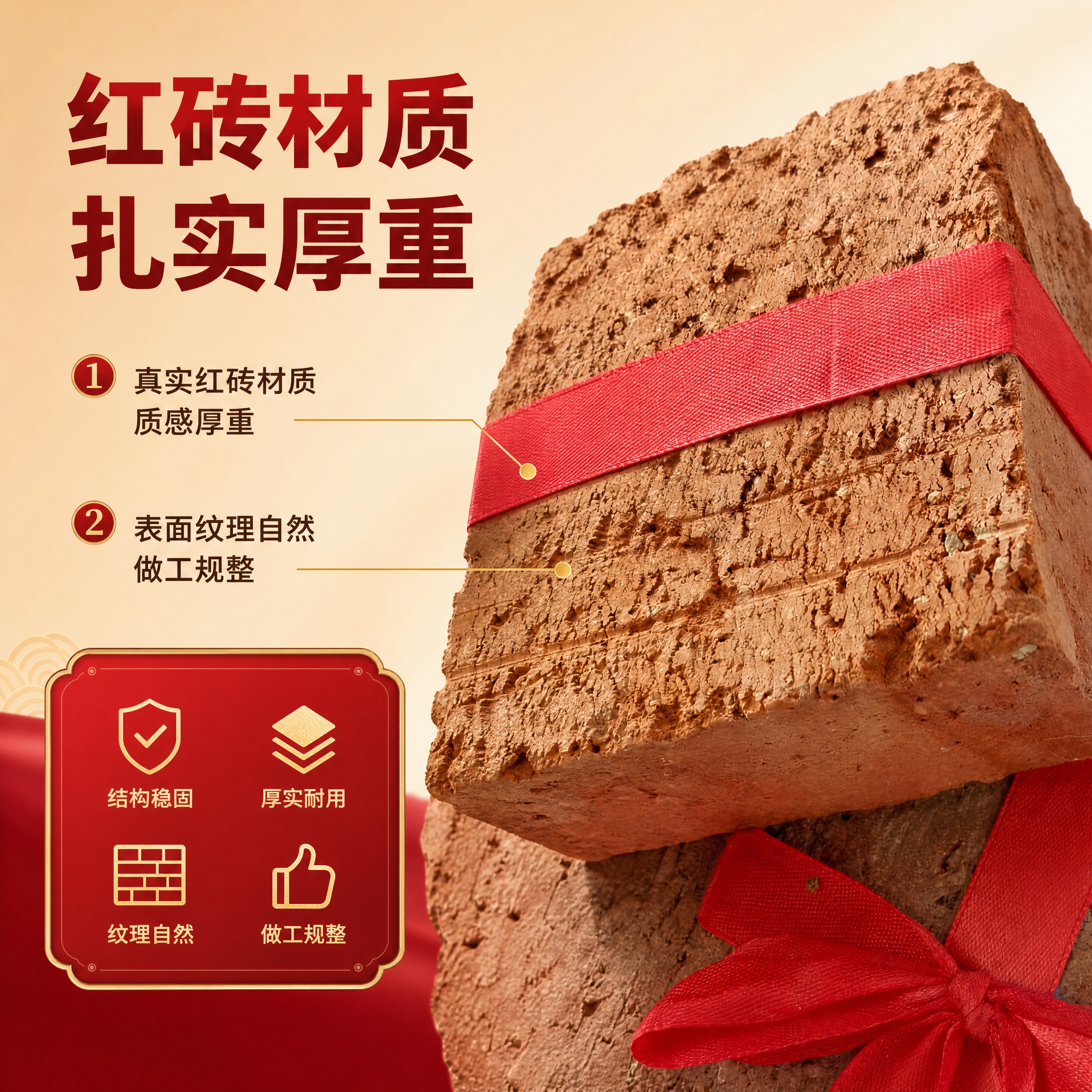 [商品] 使用【图3】红砖捆红绳摆件局部特写；保留红砖粗糙表面… - 图片创意预览