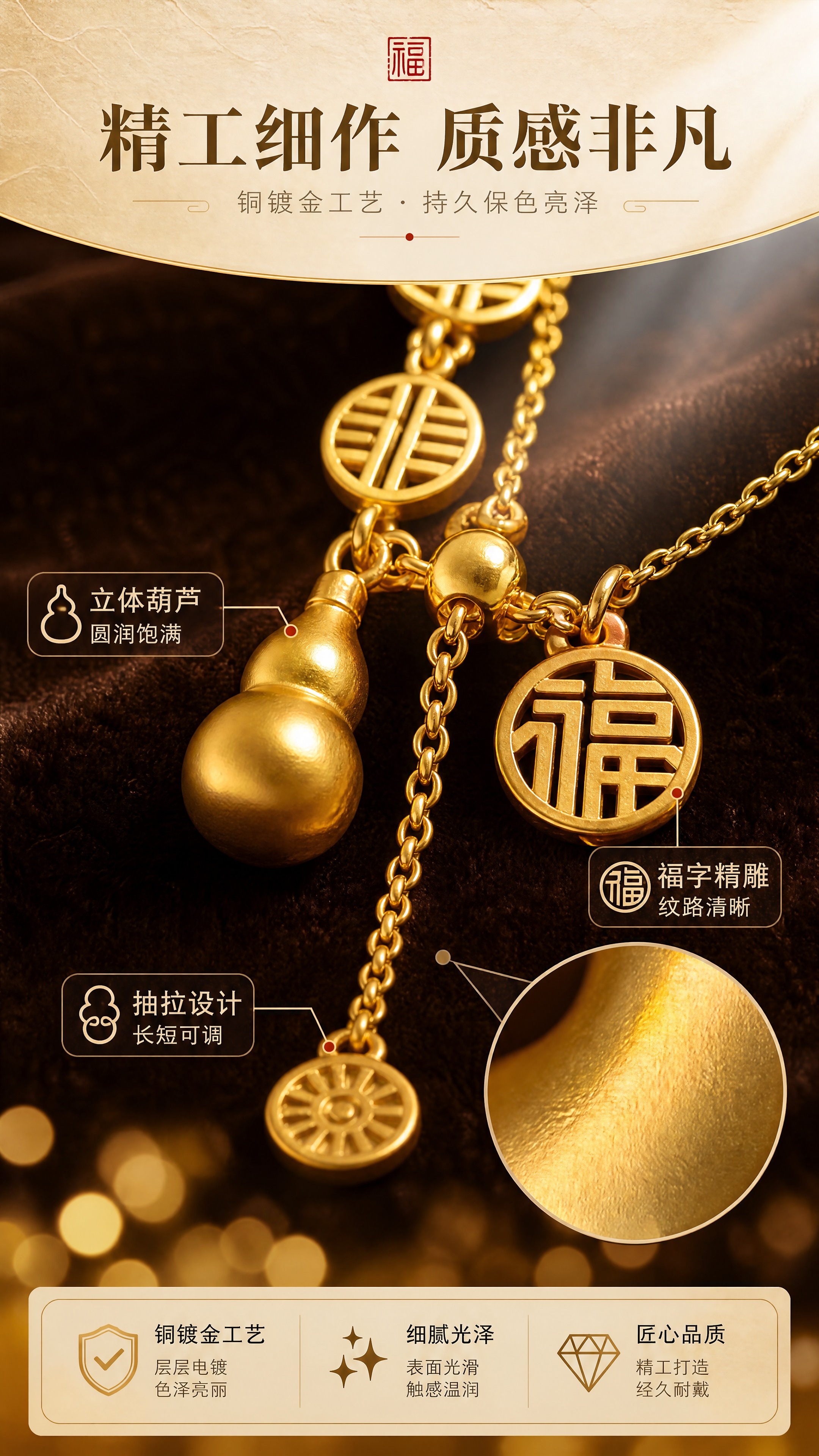 [商品] 使用【图1】福禄满满项链；重点保留葫芦吊坠的立体造型… - 图片创意预览