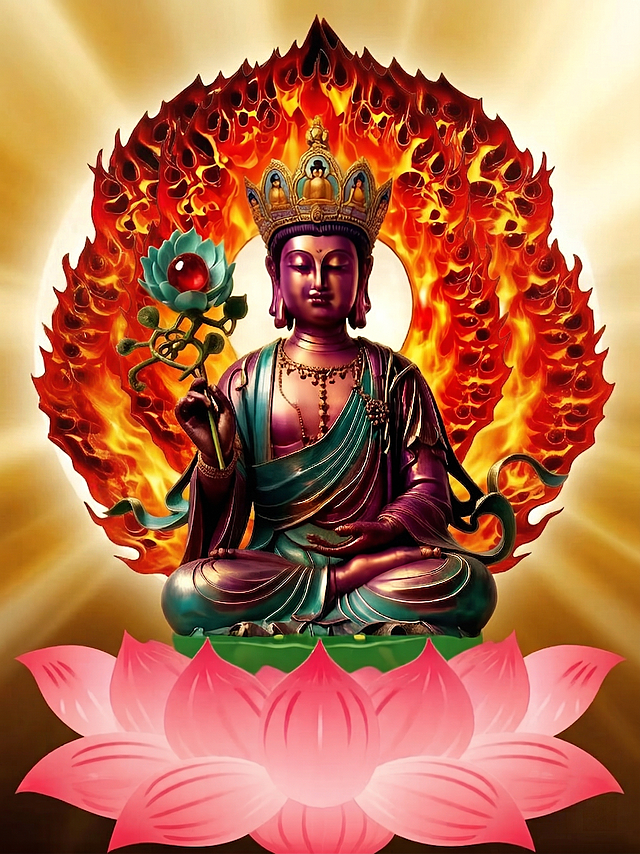 将这张菩萨像的火焰背光调大一些，其他内容保持不变