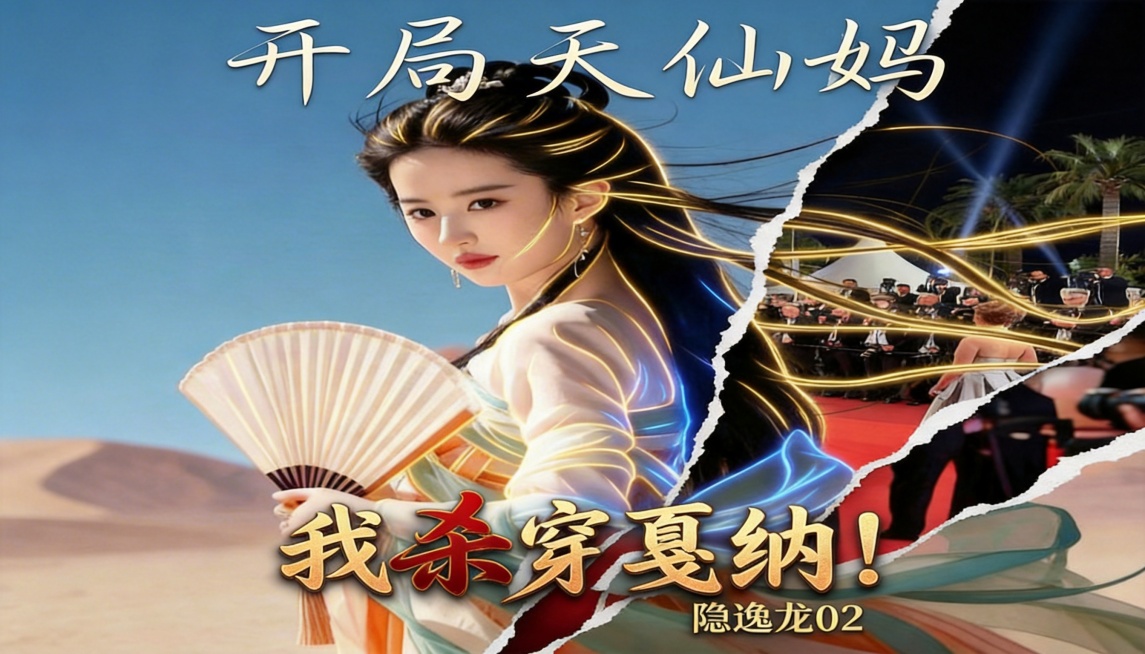 将图中女子修改为神似刘亦菲且能通过审核的形象，同时将图片调整为16:9比例，符合番茄小说封面格式要求，保留原封面的文字、撕裂效果和背景元素预览效果