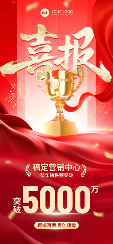 红金企业表彰全屏竖版海报喜报预览效果