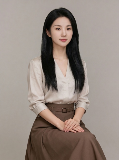 头发改成长发，到胸部位置，黑色预览效果