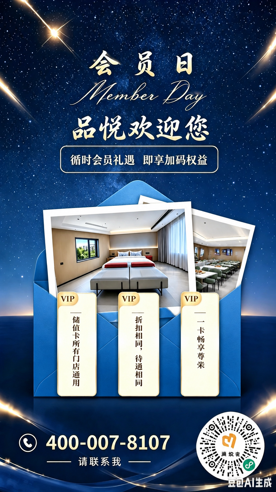 基于第一张海报图进行修改：1、将信封中右侧露出的餐厅小图替换为… - 图片创意预览