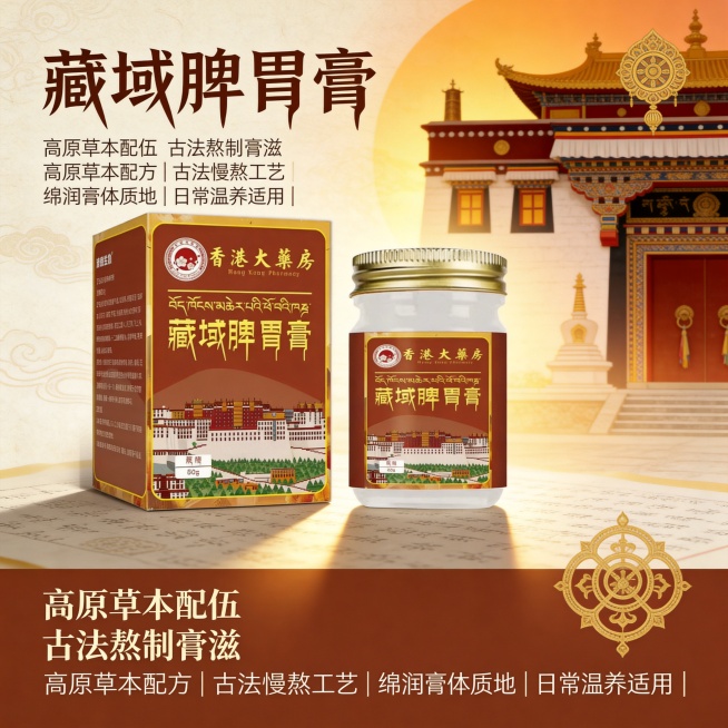 藏域脾胃膏 电商视觉文案
设计类型
电商产品主图 + 详情页首屏一体化视觉设计（单品突出型）
设计风格
新中式藏韵风，融合传统膏方文化与藏域地域特色，古朴雅致、温润自然，兼顾专业感与视觉辨识度
中式宣预览效果