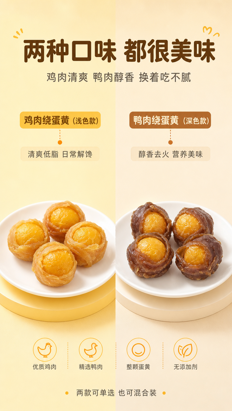 [商品] 使用【图1】肉绕蛋黄宠物零食双口味：浅色款=鸡肉绕蛋… - 图片创意预览