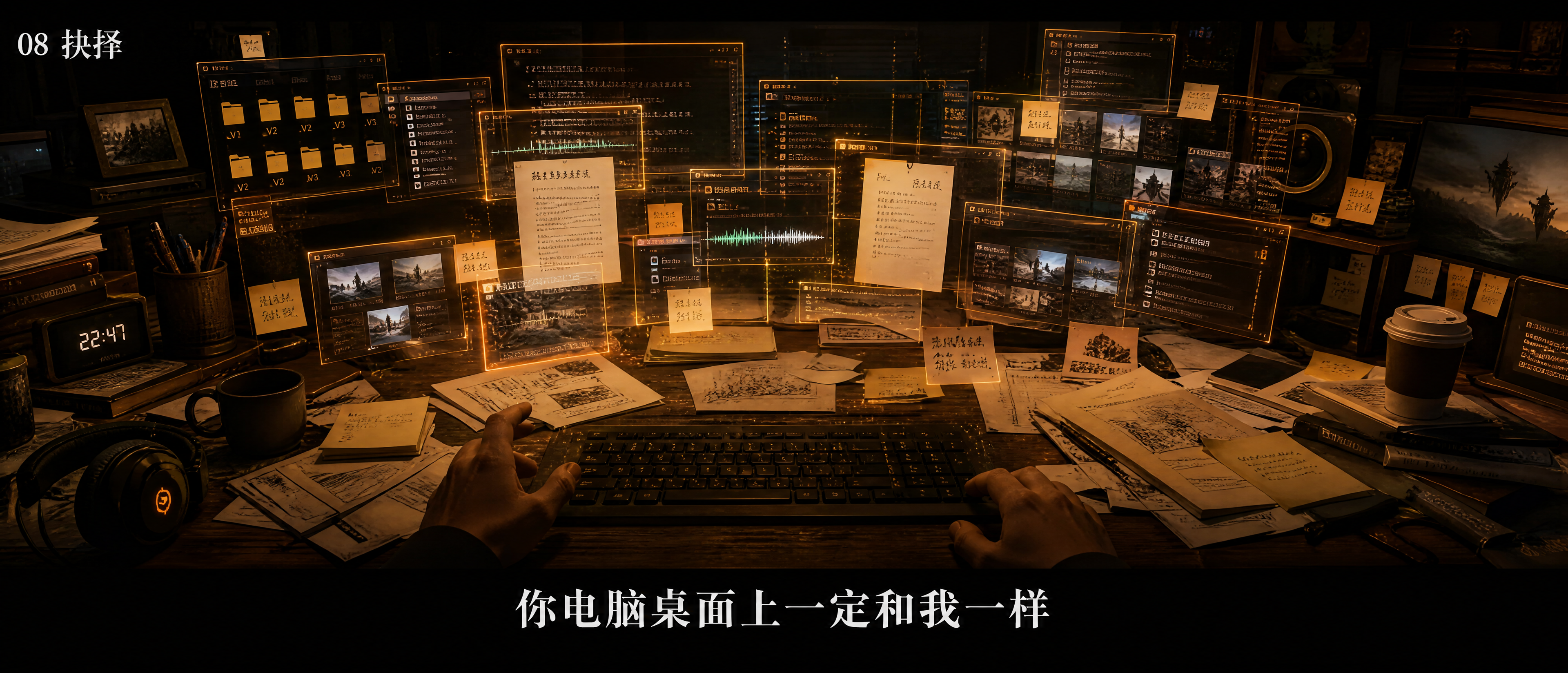 第二张：你电脑桌面上一定和我一样。未来科技感风格。画面是第一视… - 图片创意预览