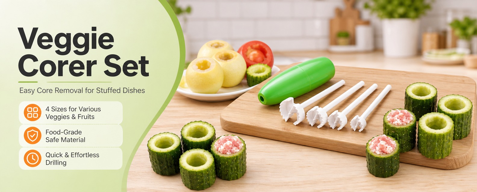 [商品] 使用【图1】【图3】蔬果挖孔器套装；保留绿色胶囊形手… - 图片创意预览