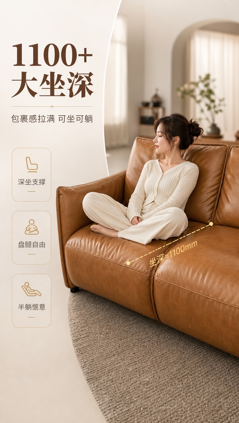 [商品] 使用【图1】焦糖棕真皮三人位电动功能沙发；保留三人位… - 图片创意预览