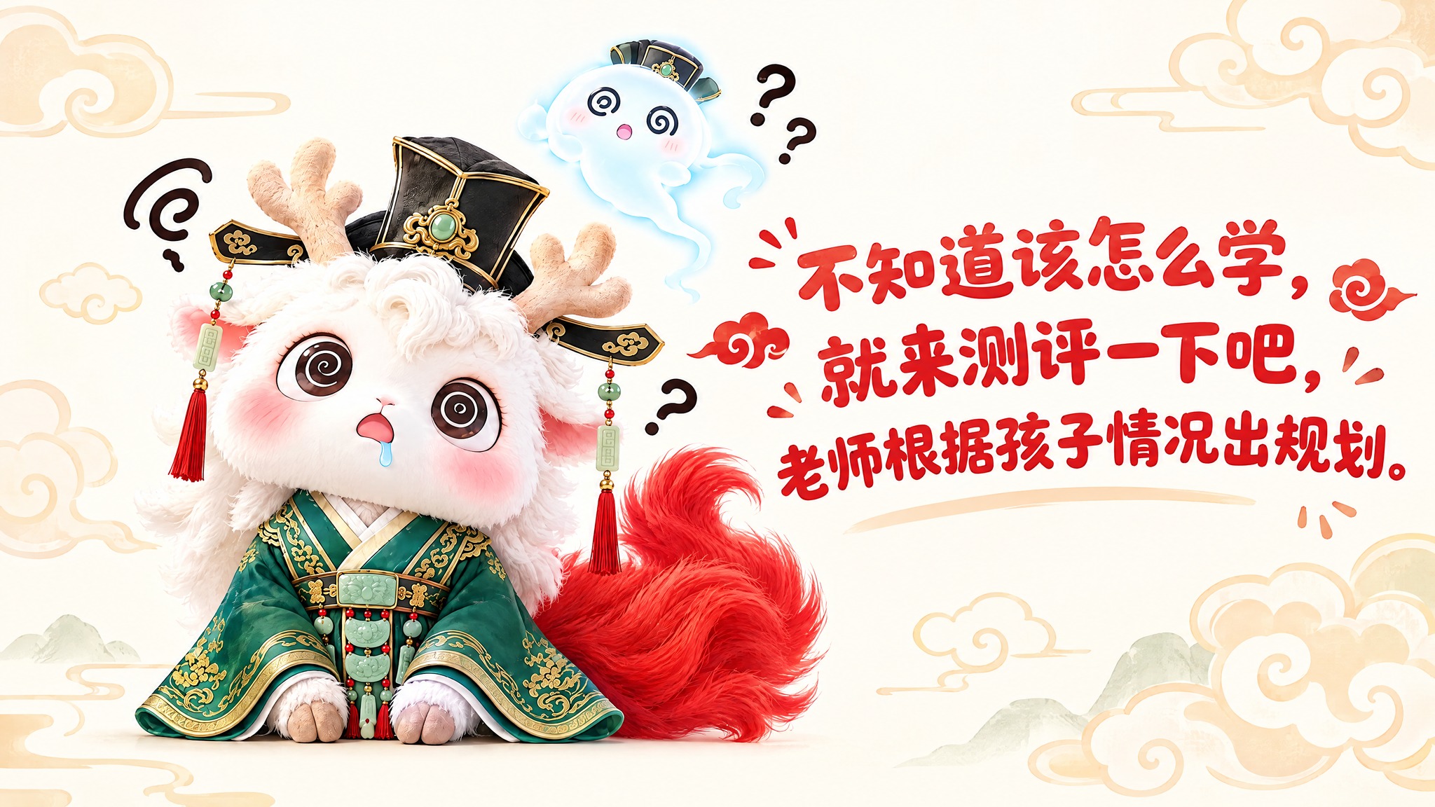 可爱国风教育宣传图，尺寸1080x605像素。画面左侧是戴官帽… - 图片创意预览