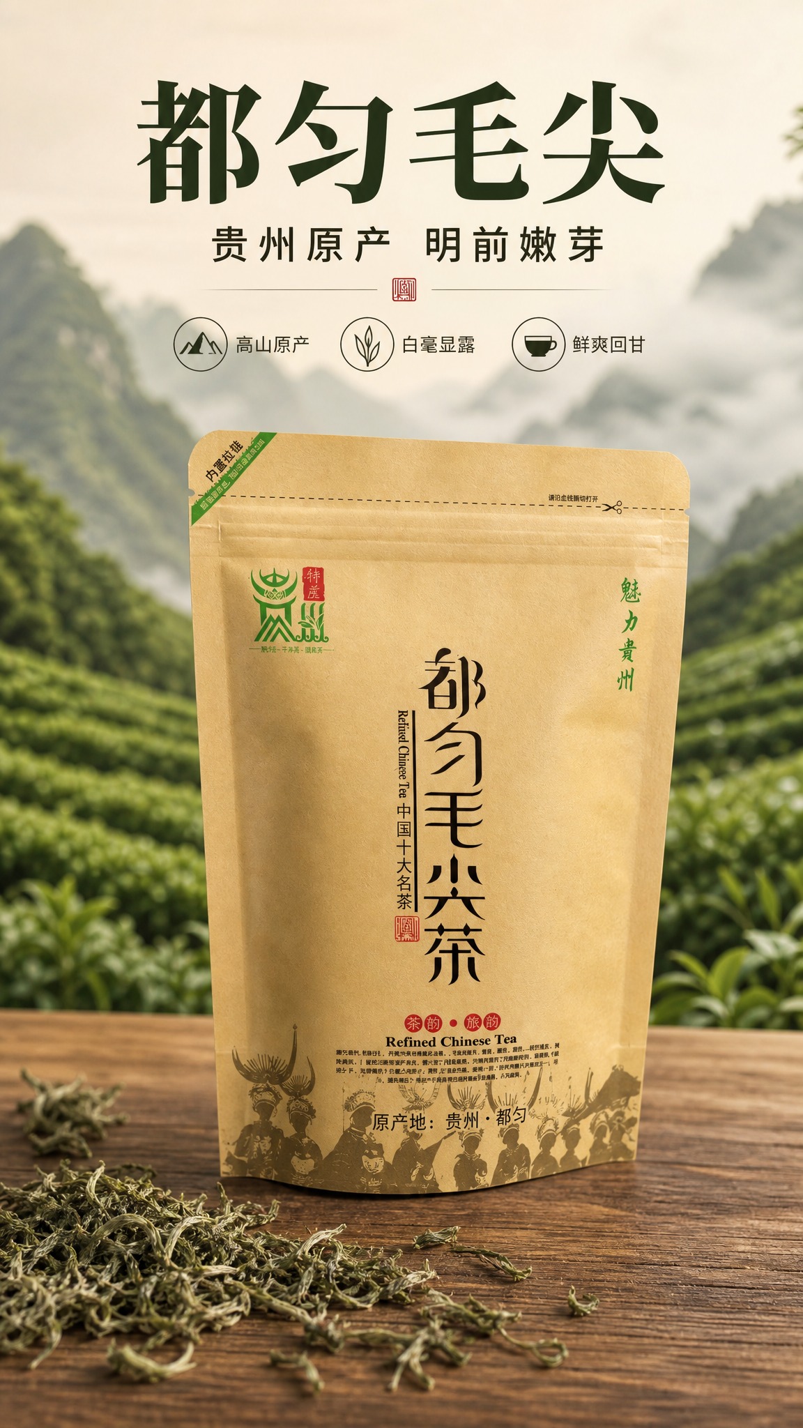 [商品] 使用【图1】都匀毛尖茶牛皮纸自立拉链袋包装；保留包装… - 图片创意预览