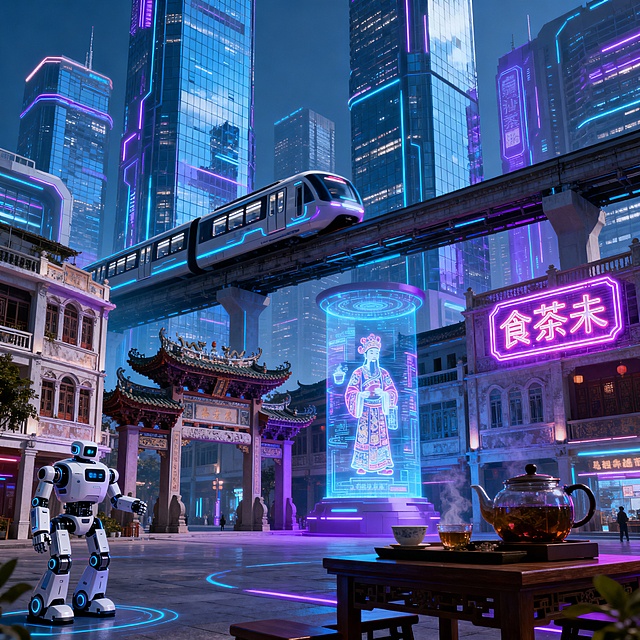生成五张图片：图片1：揭阳潮汕古城风光
 
提示词：写实摄影风格，广东揭阳潮州古城，青石板路，骑楼古厝，红瓦白墙，潮汕嵌瓷工艺装饰的屋檐，清晨薄雾，阳光斜照，水面倒映古建筑，细节丰富，8K分辨率，超广角视角，色彩温润自然
设计说明：展现揭阳古城的传统建筑美学与历史底蕴，突出潮汕特色的嵌瓷工艺和古厝风貌。
 
图片2：揭阳英歌舞非遗表演
 
提示词：动态抓拍，潮汕英歌舞表演，揭阳民间艺人身着红黑战服，手持双槌，面部绘水浒脸谱，动作刚劲有力，街头巷尾的观众围观，烟火气十足，高饱和度色彩，电影级光影，16:9构图
设计说明：聚焦揭阳国家级非遗英歌舞，体现潮汕民间艺术的活力与文化传承。
 
图片3：揭阳南澳岛滨海风光
 
提示词：治愈系航拍，揭阳南澳岛海岸线，蔚蓝大海，白色沙滩，风车群矗立在海岸丘陵，渔船停靠渔港，晚霞染红天际，海水波光粼粼，清新通透的色调，宫崎骏动画风格，全景画面
设计说明：呈现揭阳的滨海自然景观，结合海岛与风电元素，展现生态与自然之美。
 
图片4：揭阳未来智慧城市想象
 
提示词：赛博朋克与潮汕传统融合，揭阳未来智慧城市，骑楼建筑与玻璃幕墙摩天大楼交错，空中轻轨穿梭，潮汕工夫茶机器人，古牌坊旁的全息投影展示非遗，霓虹灯牌写潮汕方言，蓝紫色调为主，科技感光影，细节丰富的科幻场景
设计说明：融合传统与未来，想象揭阳智慧城市的发展，保留潮汕文化内核的同时加入科技元素。
 
图片5：揭阳潮汕美食盛宴
 
提示词：美食摄影俯拍，揭阳特色潮汕美食桌，牛肉火锅、粿条汤、蚝烙、糖葱薄饼、腐乳饼依次摆放，餐具为潮汕陶瓷，背景是潮汕木雕花纹，暖色调灯光，食材新鲜诱人，细节清晰，4K分辨率
设计说明：展示揭阳的潮汕美食文化，突出本地特色小吃与饮食习俗。