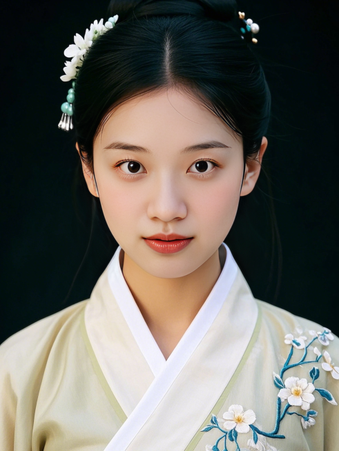 女生，汉服证件照，国风，纯色背景预览效果
