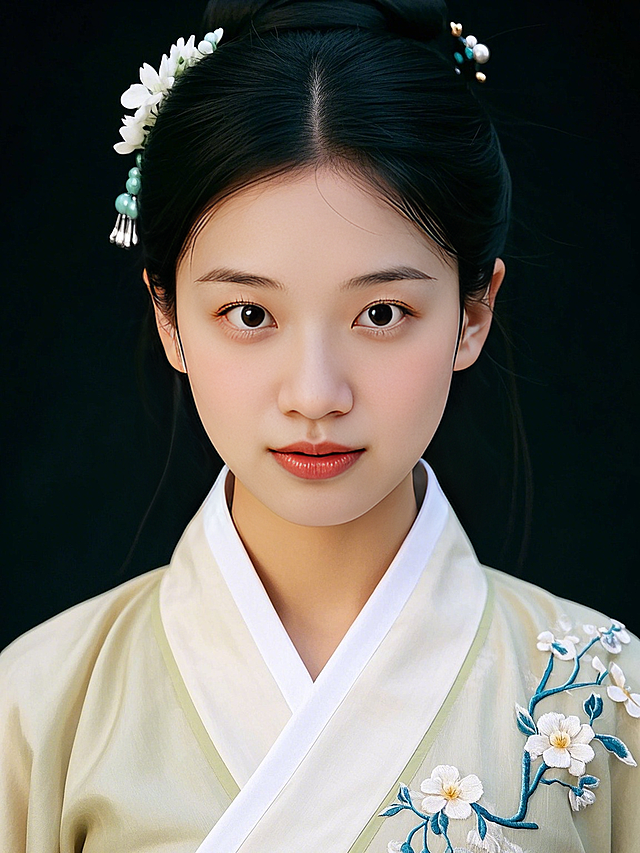 女生，汉服证件照，国风，纯色背景