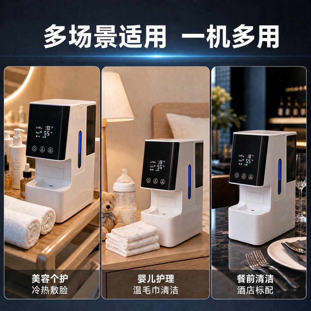 修改三个场景中每一台毛巾机的可见侧面机身，将当前光滑纯白的侧面… - 图片创意预览