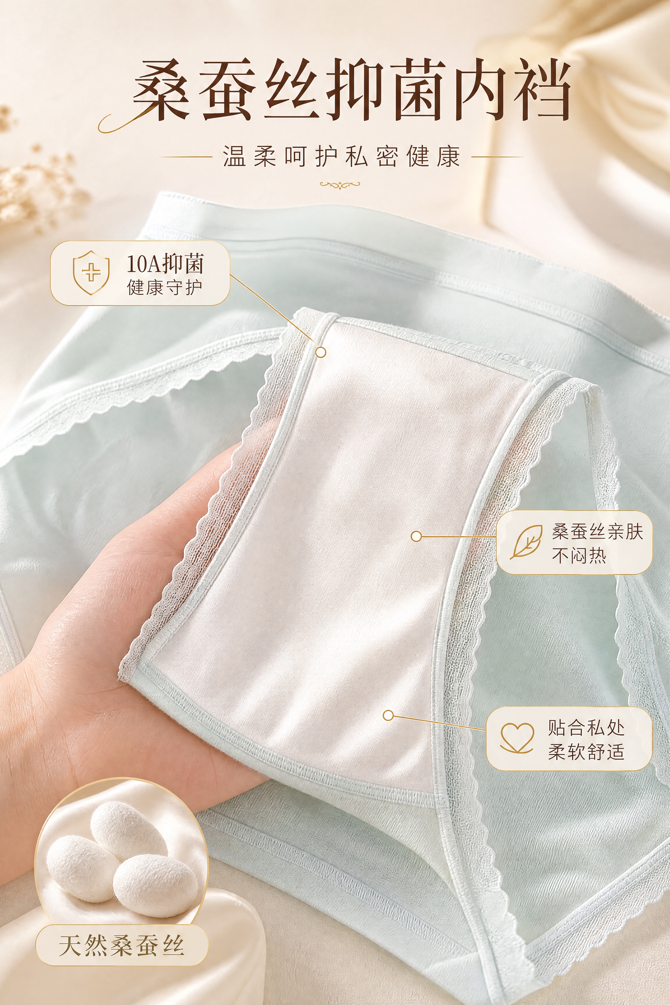 [商品] 使用【图4】的女士内裤内裆特写，保留桑蚕丝内裆的白色… - 图片创意预览