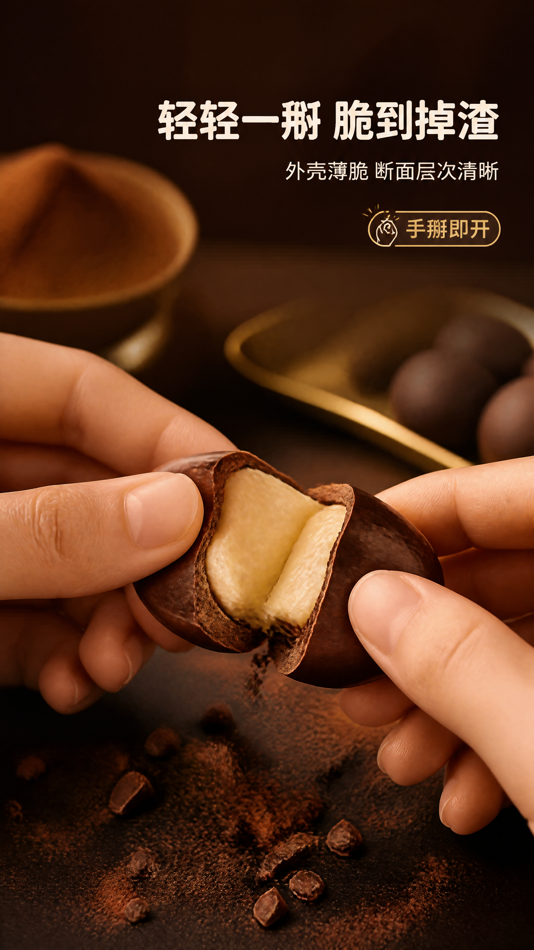 [商品] 使用【图1】完整球体形态的黑巧克力脆皮夹心球；手指轻… - 图片创意预览