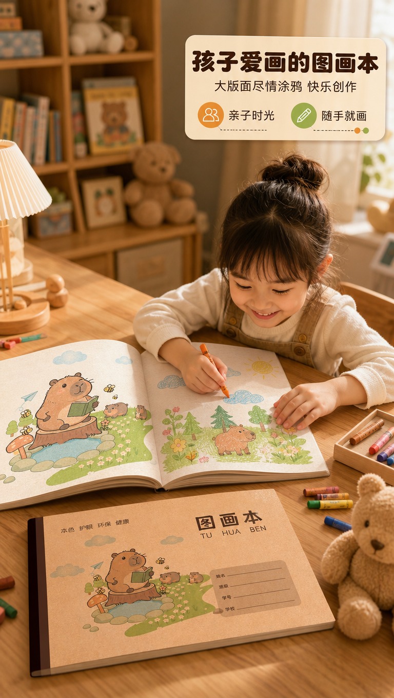 [商品] 使用【图1】卡皮巴拉图案牛皮纸封面图画本；保留产品结… - 图片创意预览