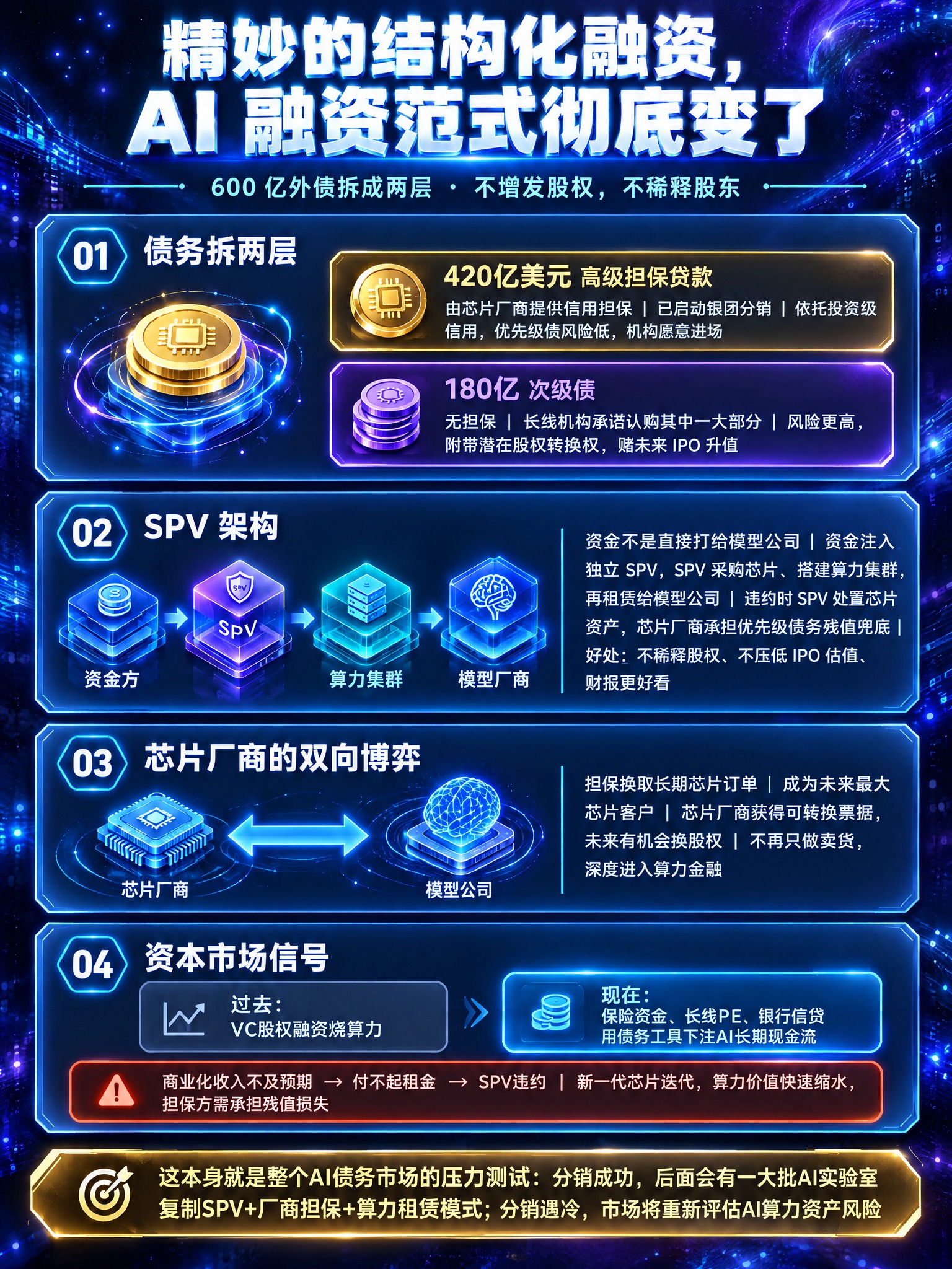 参照这张图的深空黑紫科技质感风格，生成一张新的融资结构解析信息… - 图片创意预览