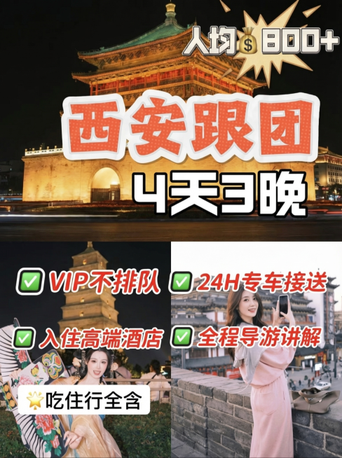 替换图中的西安景点图片为其他不同的西安标志性古建筑图片，保持原海报的文案和排版不变，整体比例3:4预览效果